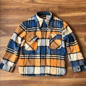 Checkered Plaid Jacket in Blue and Orange Winter Women Size Medium